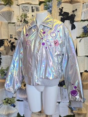 NWT Bubly X Super Mario Galaxy Bomber Jacket MED Holographic Silver